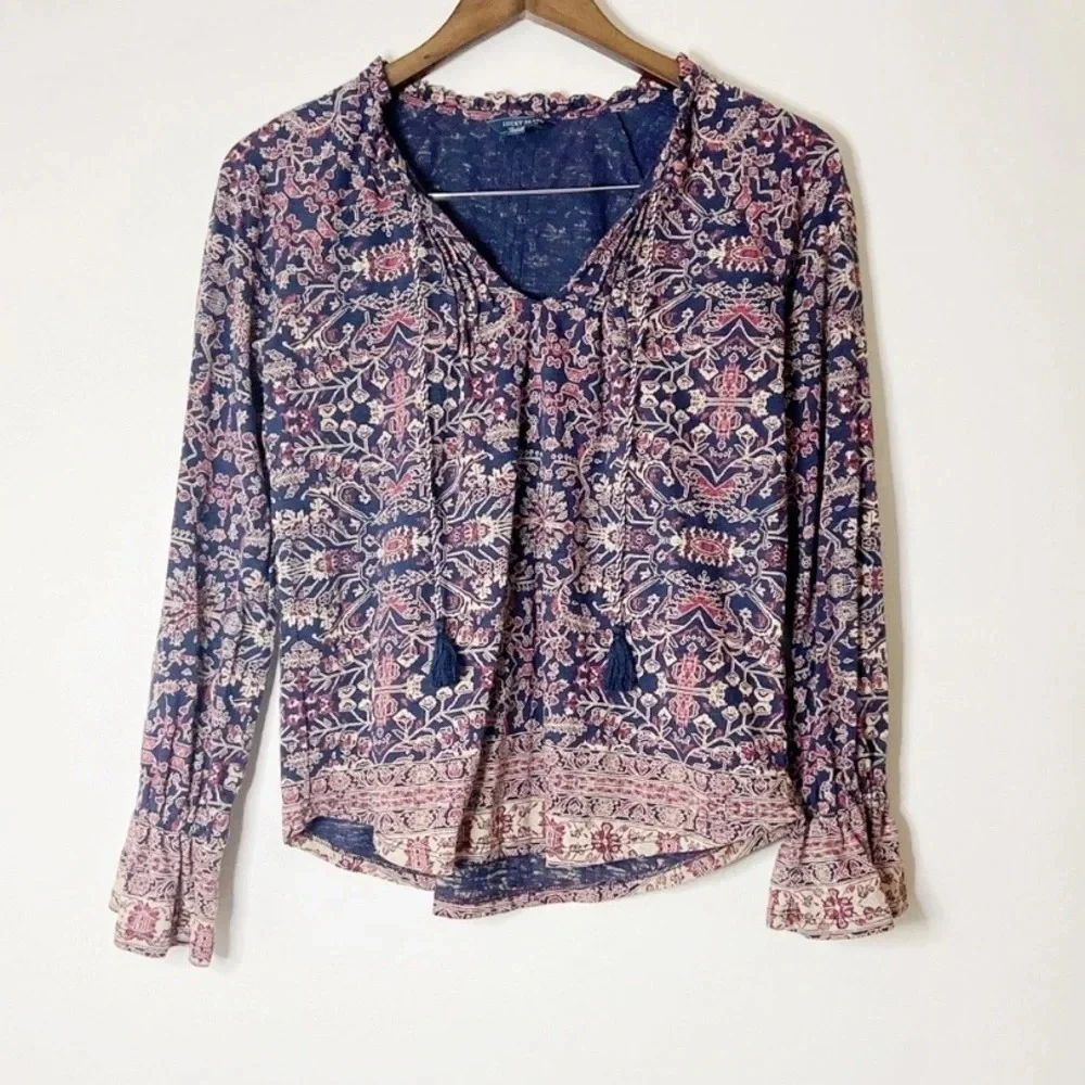 Boho Floral Blouse Ethereal Chic Top Whimsigoth Sleeve Blouse Tie Neck XS - Picture 3 of 8